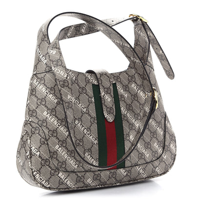 Gucci X BALENCIAGA GG Supreme Monogram Striped Logo Print Web Small Jackie 1961 Hobo Beige Ebony Mystic White 3 of 9