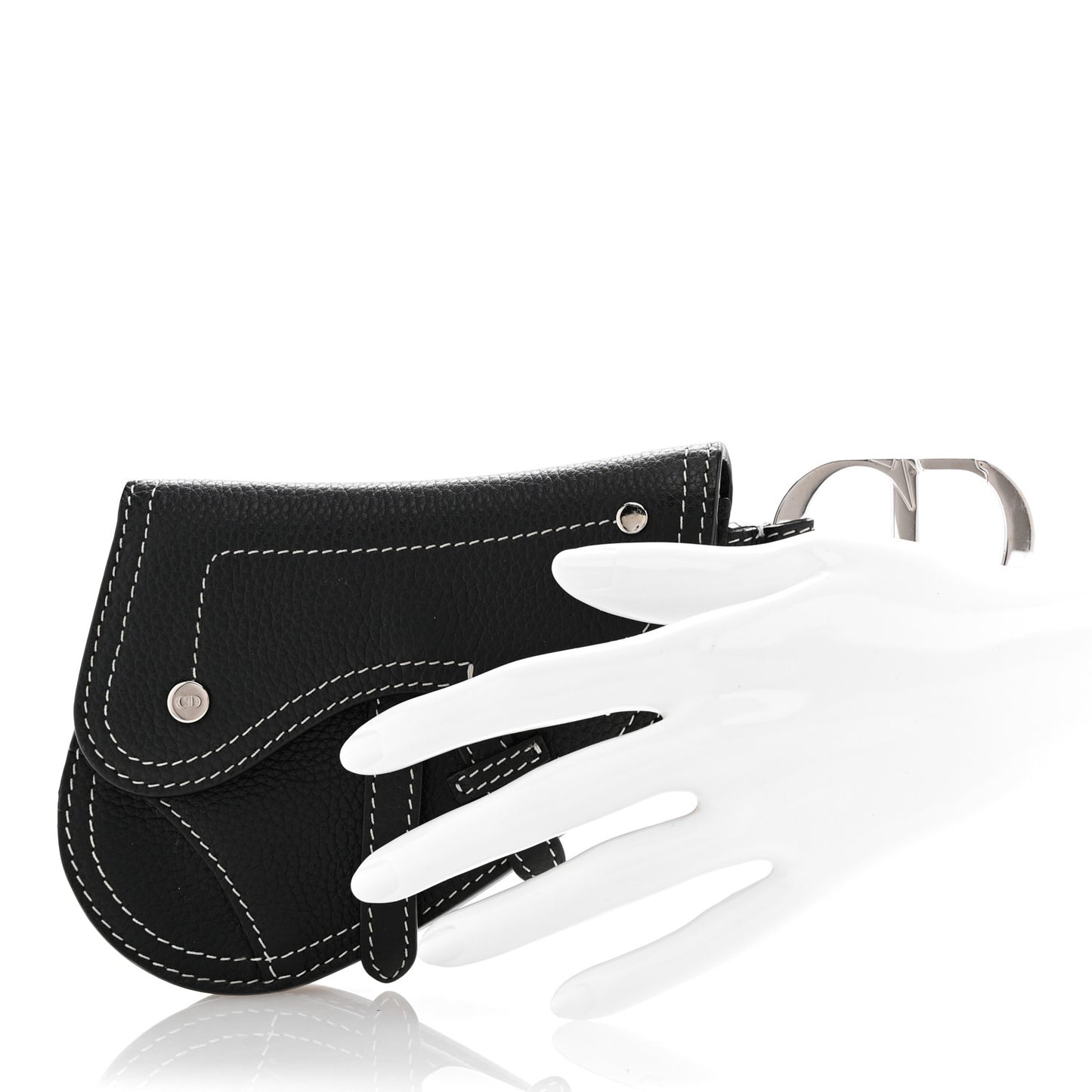 Grained Calfskin Saddle Mini Key Ring Black