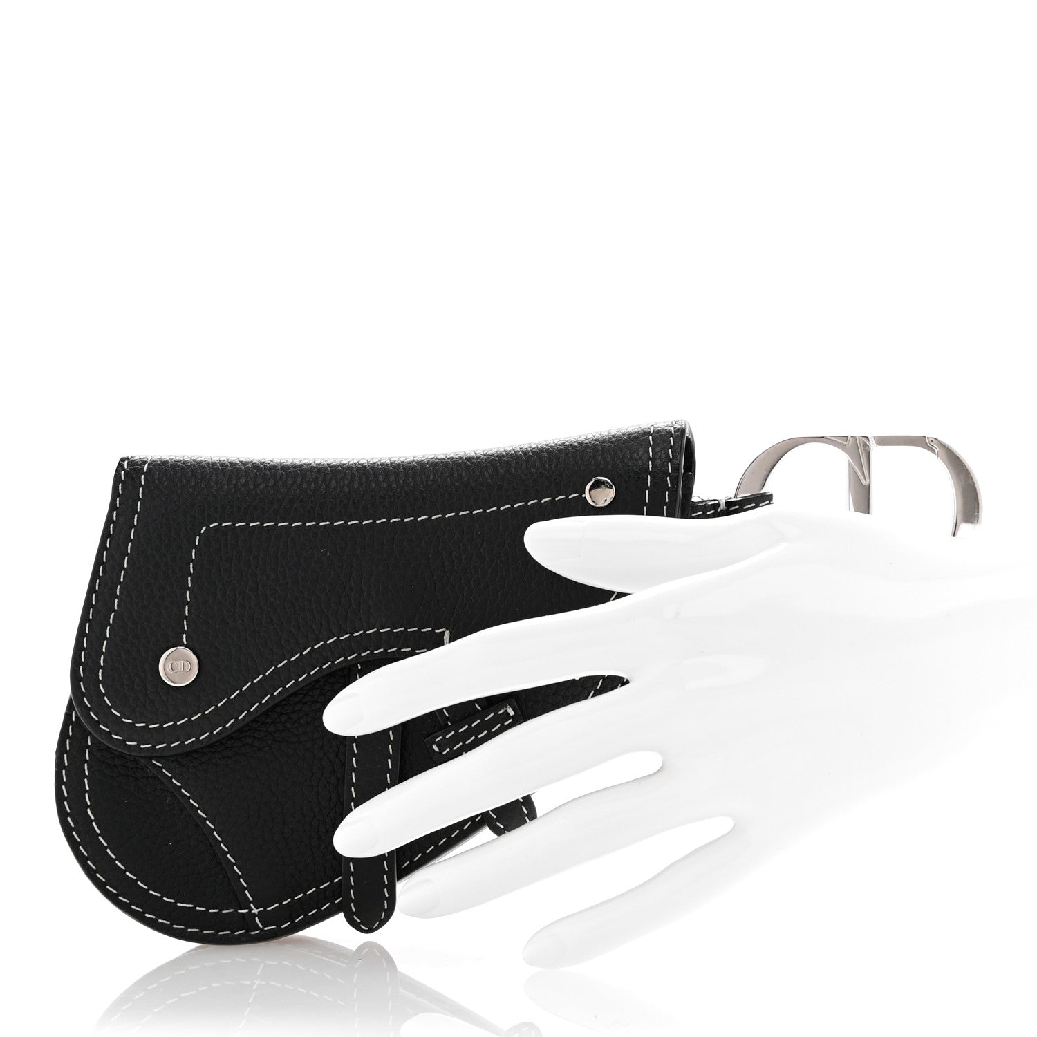 Christian Dior Grained Calfskin Saddle Mini Key Ring Black 2 of 7