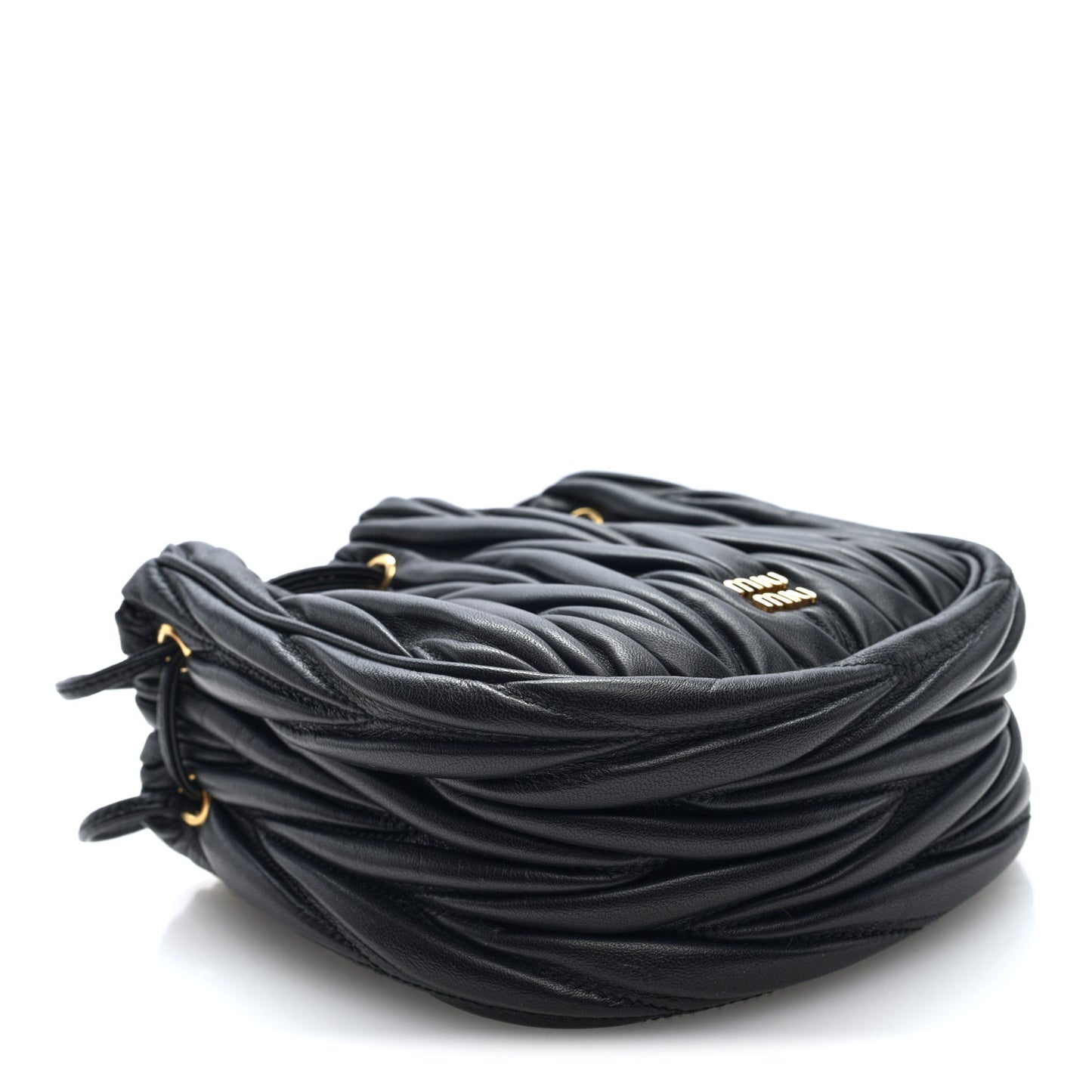 Nappa Matelasse Mini Drawstring Bucket Bag Black