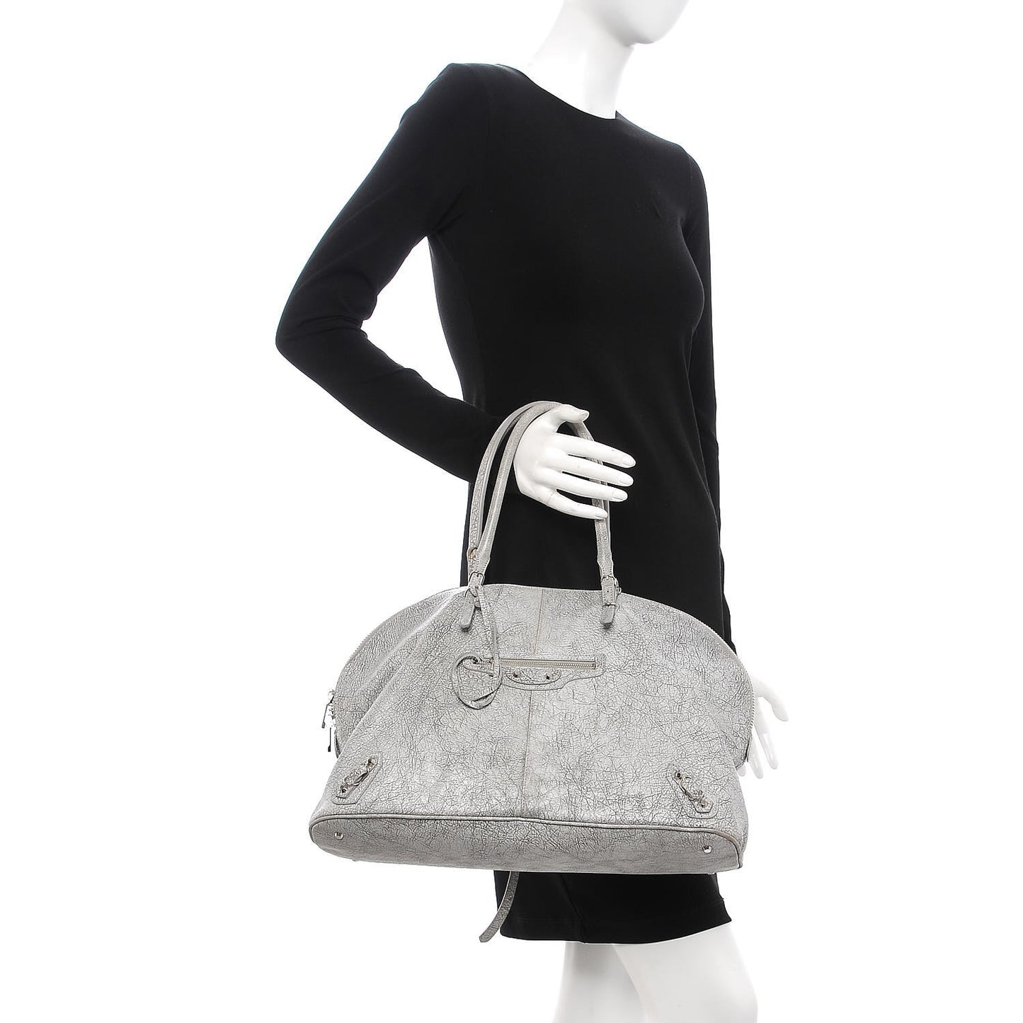 Agneau Classic Silver Hardware Papier Large Bowling Bag Grey