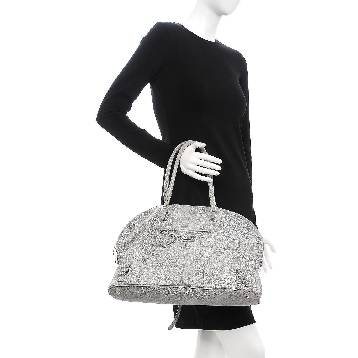 Balenciaga Agneau Classic Silver Hardware Papier Large Bowling Bag Grey 3 of 9