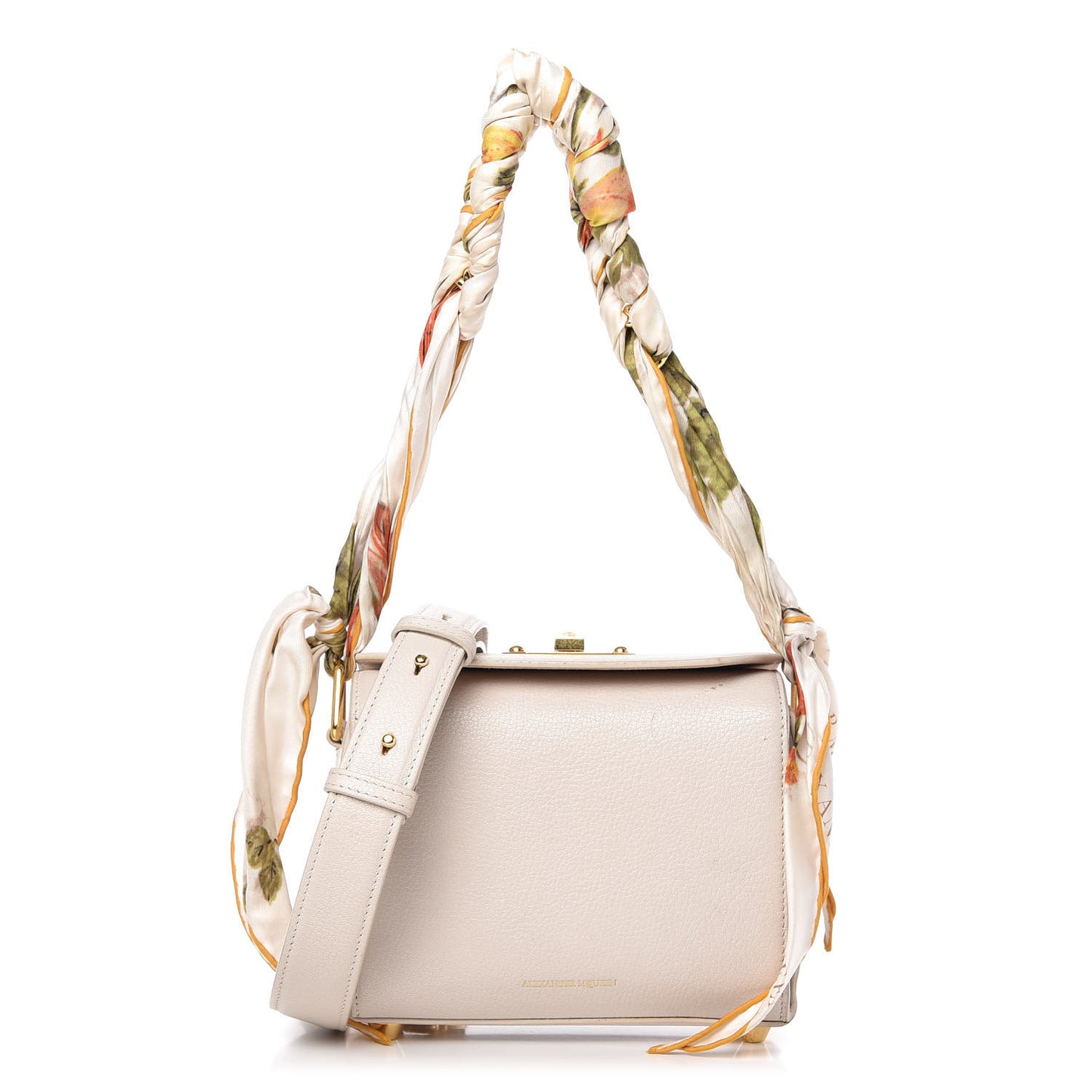Silky Amish Grain Calfskin Scarf Box Shoulder Bag 19 Off White
