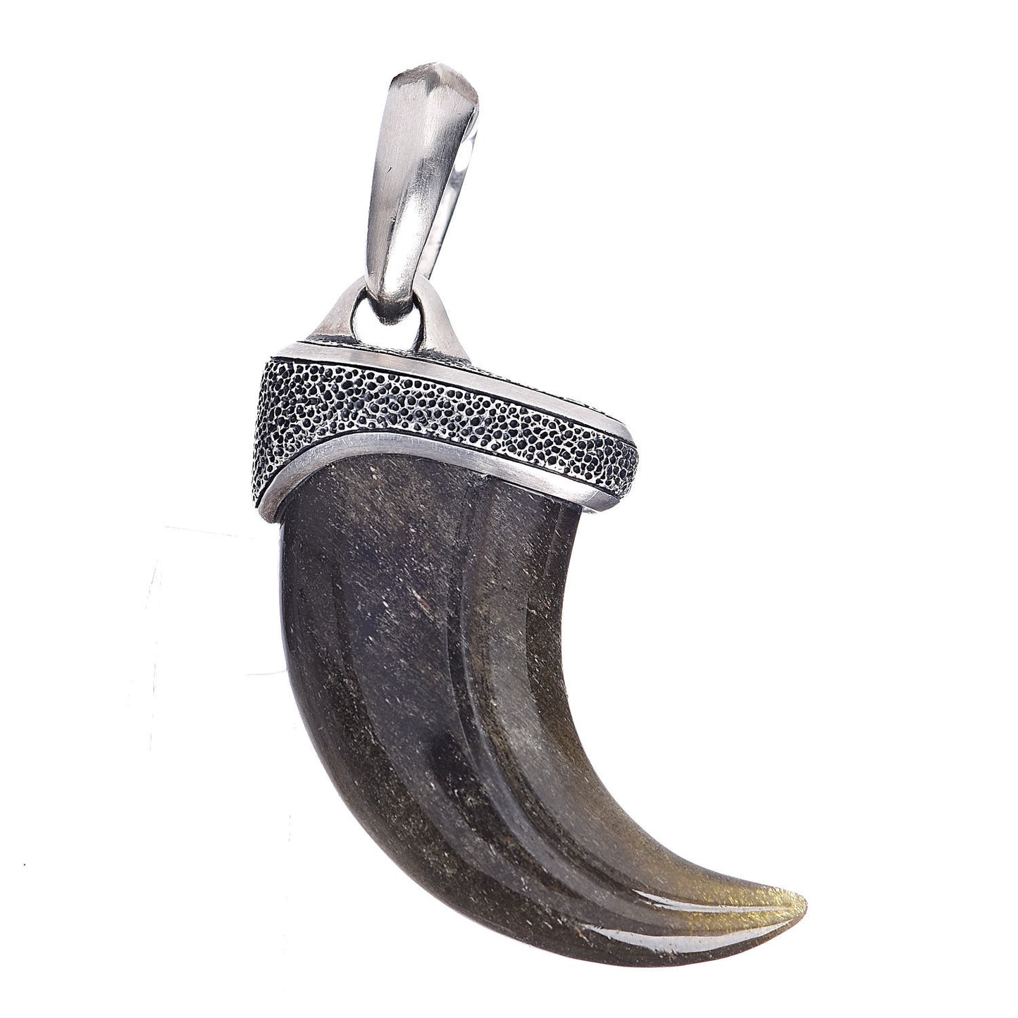 Sterling Silver Golden Obsidian 26mm Stone Claw Amulet Pendant