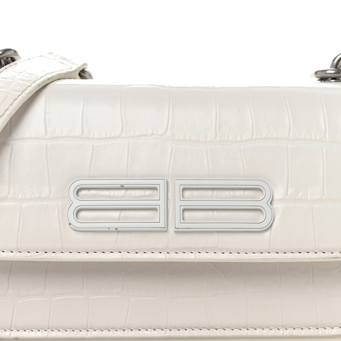 Extra Supple Calfskin Crocodile Embossed Gossip Chain Bag XS White