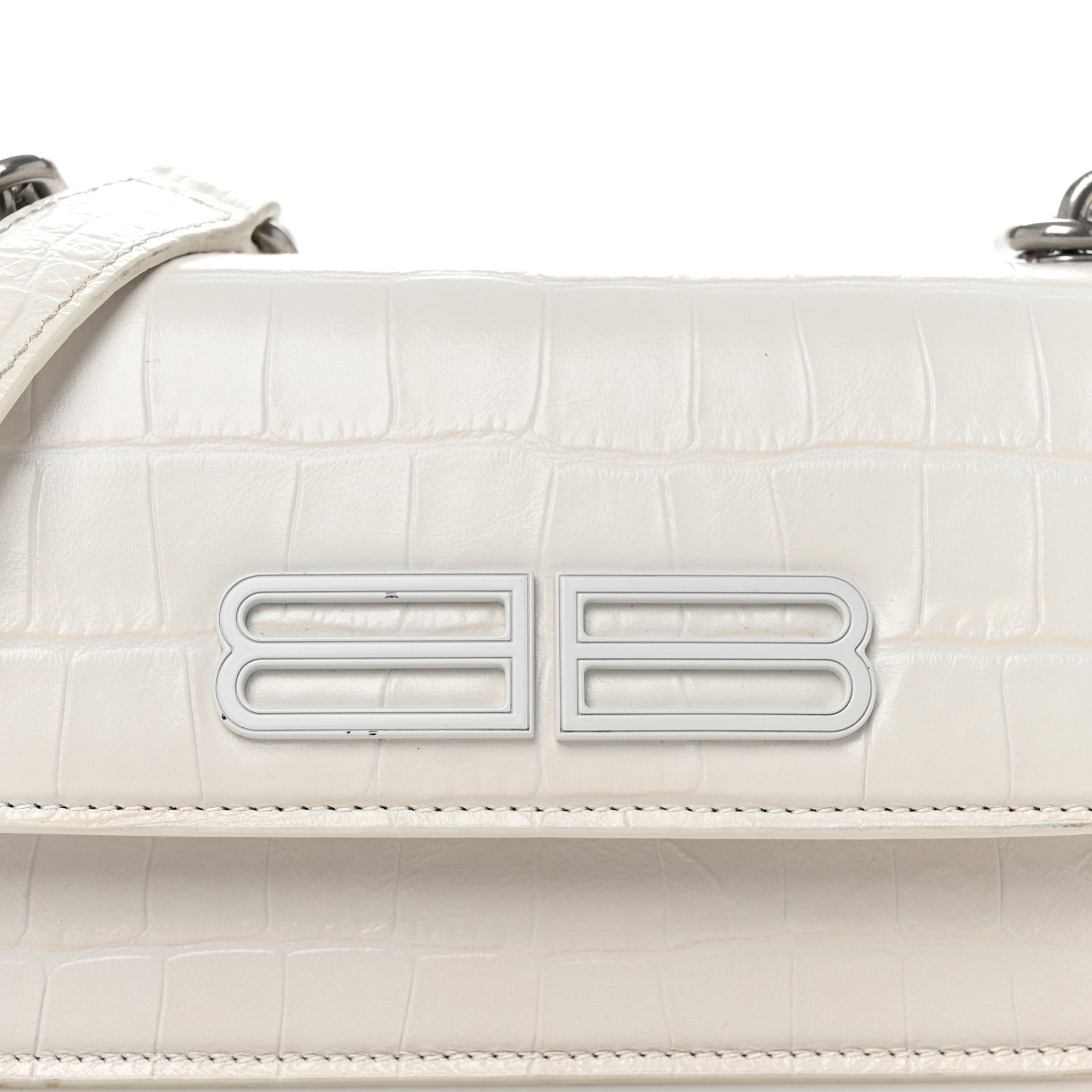 Balenciaga Extra Supple Calfskin Crocodile Embossed Gossip Chain Bag XS White 7 of 11