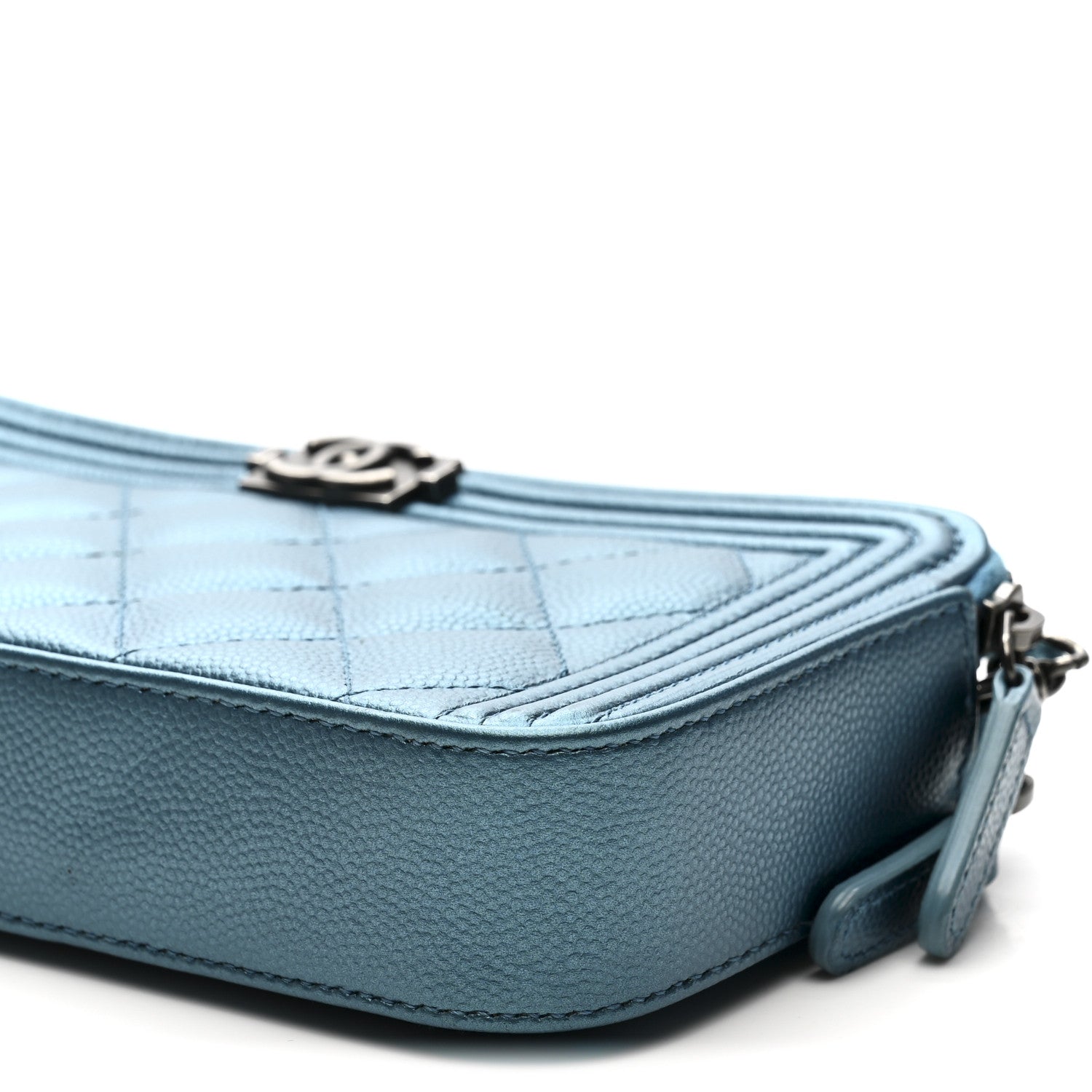 Chanel Metallic Caviar Quilted Small Boy Clutch With Chain Turquoise 12 of 16