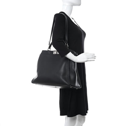Fendi Vitello Dolce Marmol Patent Crocodile Trapuntata Large Peekaboo Iconic Satchel Black Fumo 2 of 13