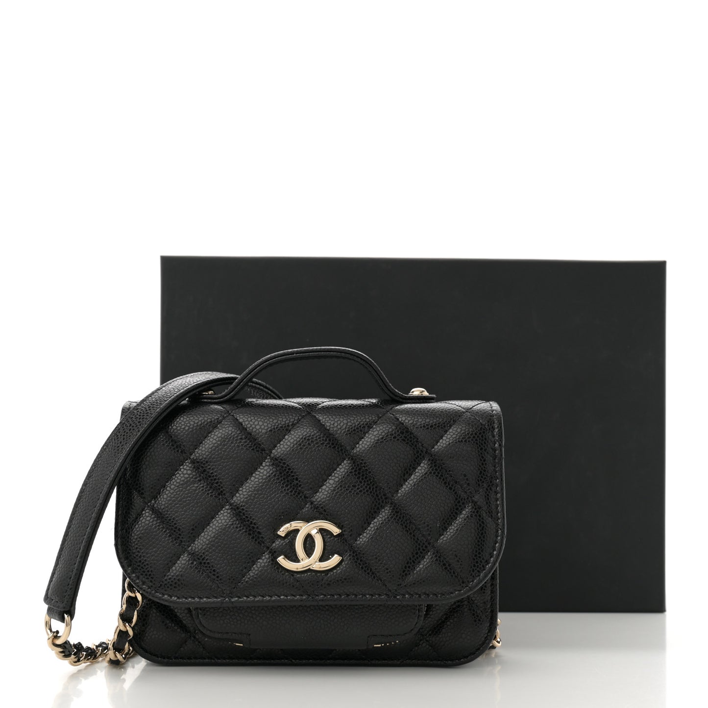 Caviar Quilted Business Affinity Clutch With Chain Black