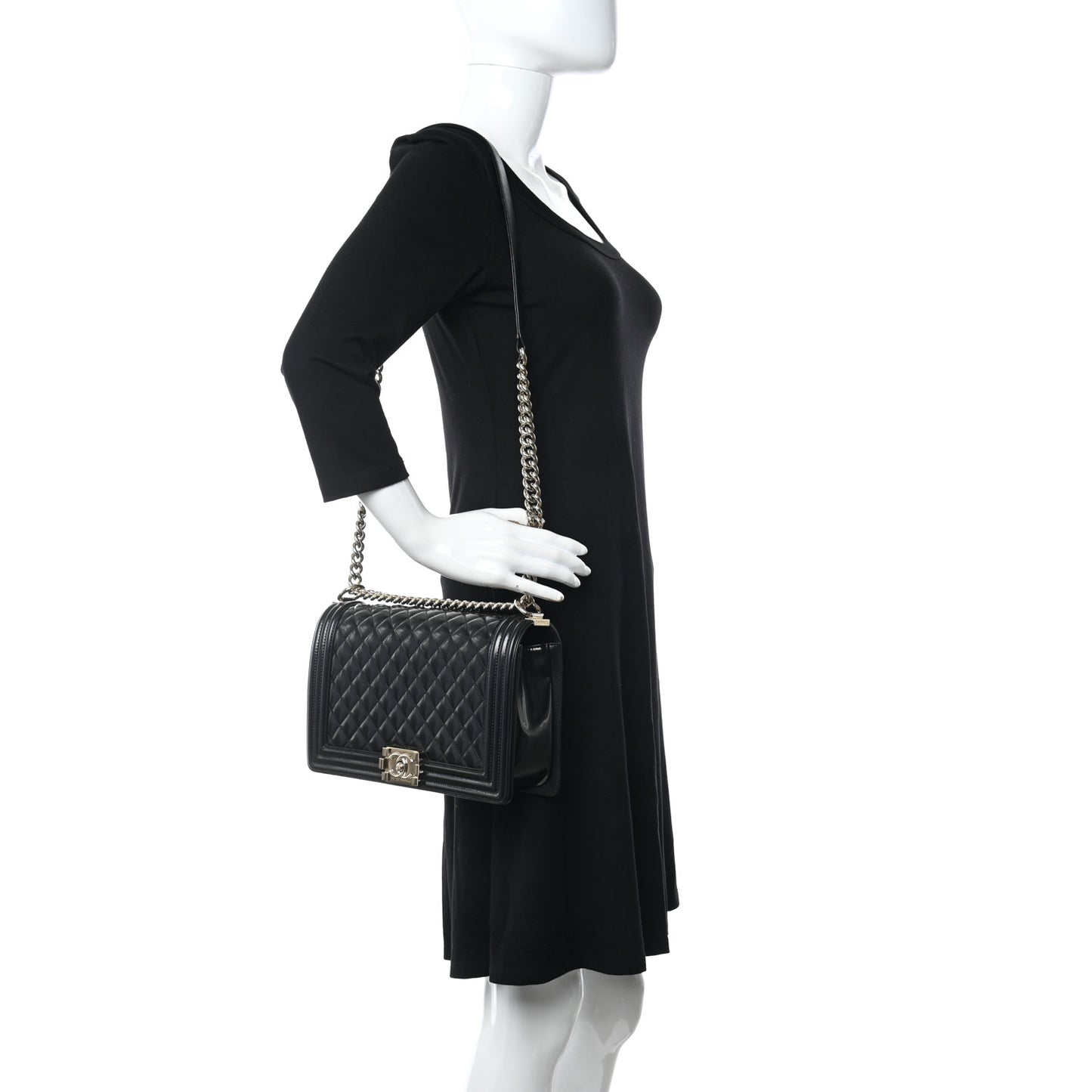 Iridescent Glazed Calfskin Quilted New Medium Boy Flap Black