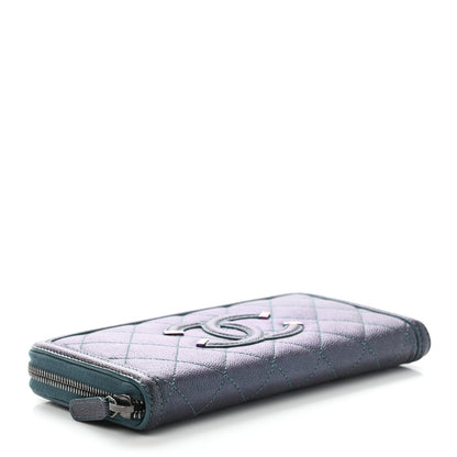 Chanel Iridescent Caviar Quilted Large Filigree Zip Around Wallet Dark Turquoise 4 of 9