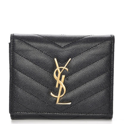 Saint Laurent Grain De Poudre Matelasse Chevron Monogram Compact Wallet Black 1 of 8