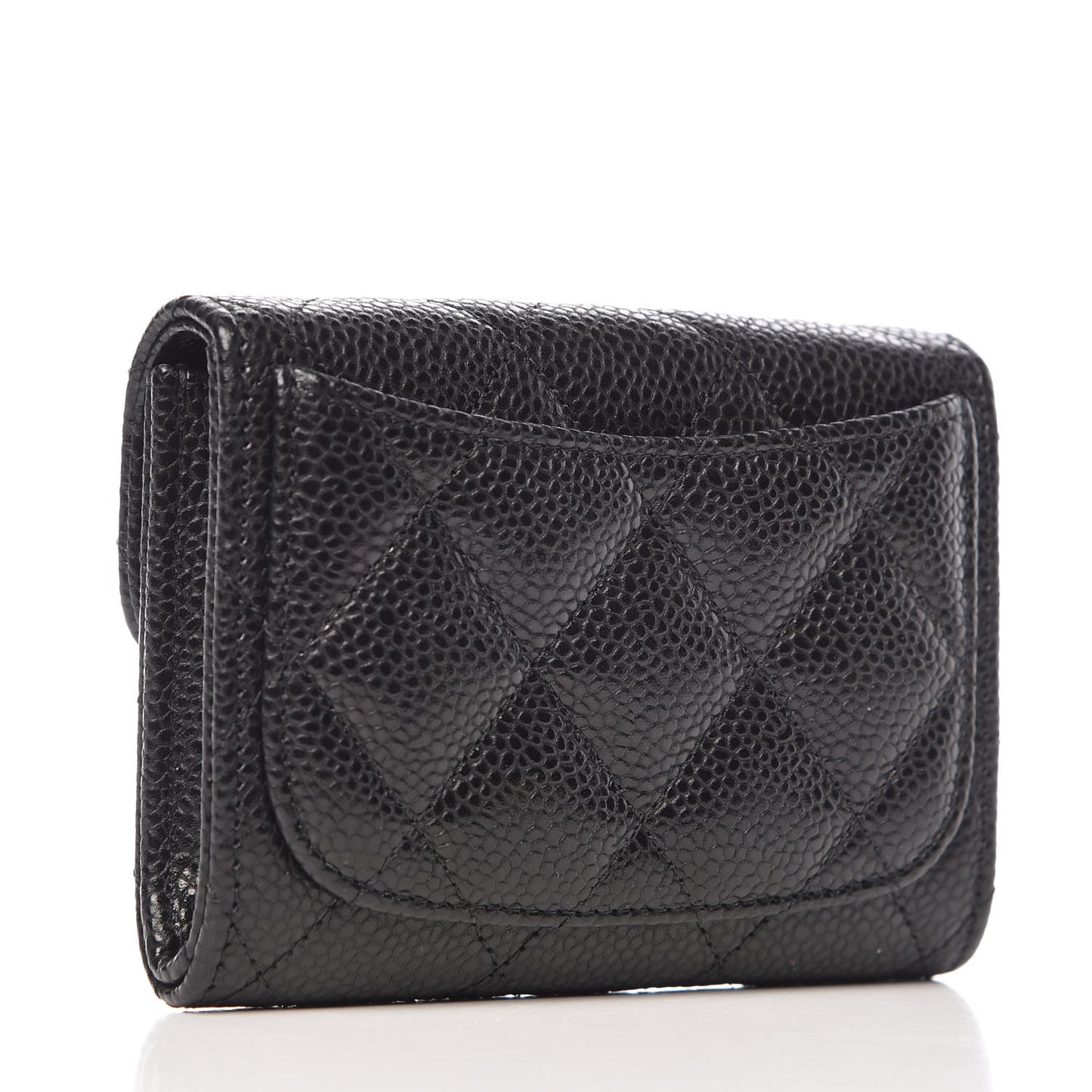 Caviar Quilted Flap Card Holder Wallet Black