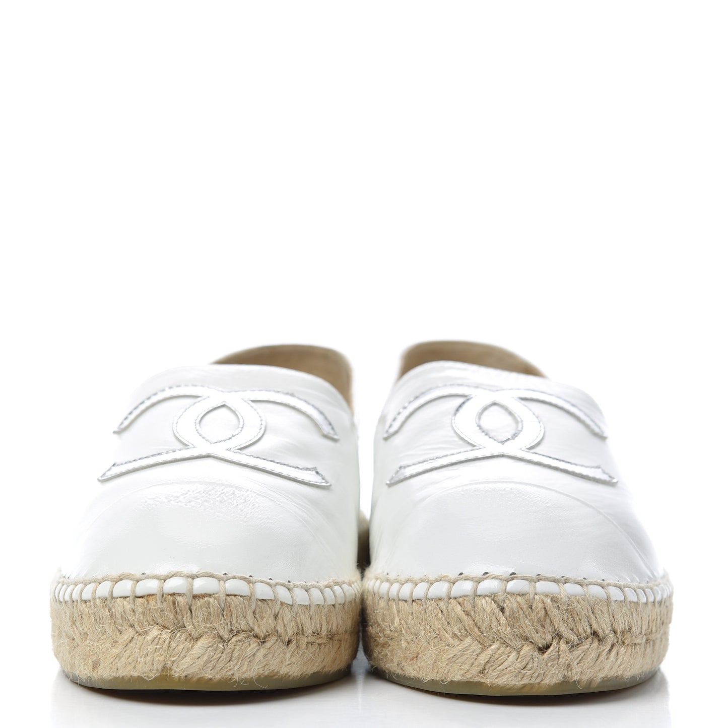 Distressed Patent CC Espadrilles 39 White Silver