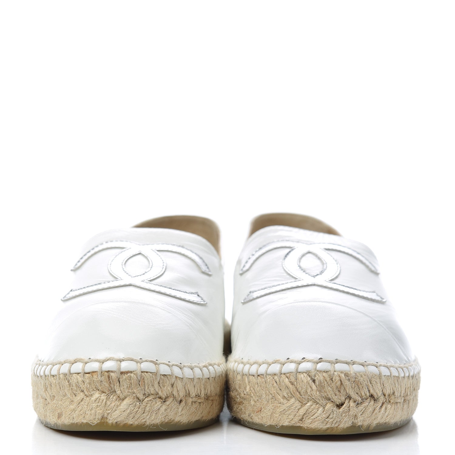 Chanel Distressed Patent CC Espadrilles 39 White Silver 2 of 12