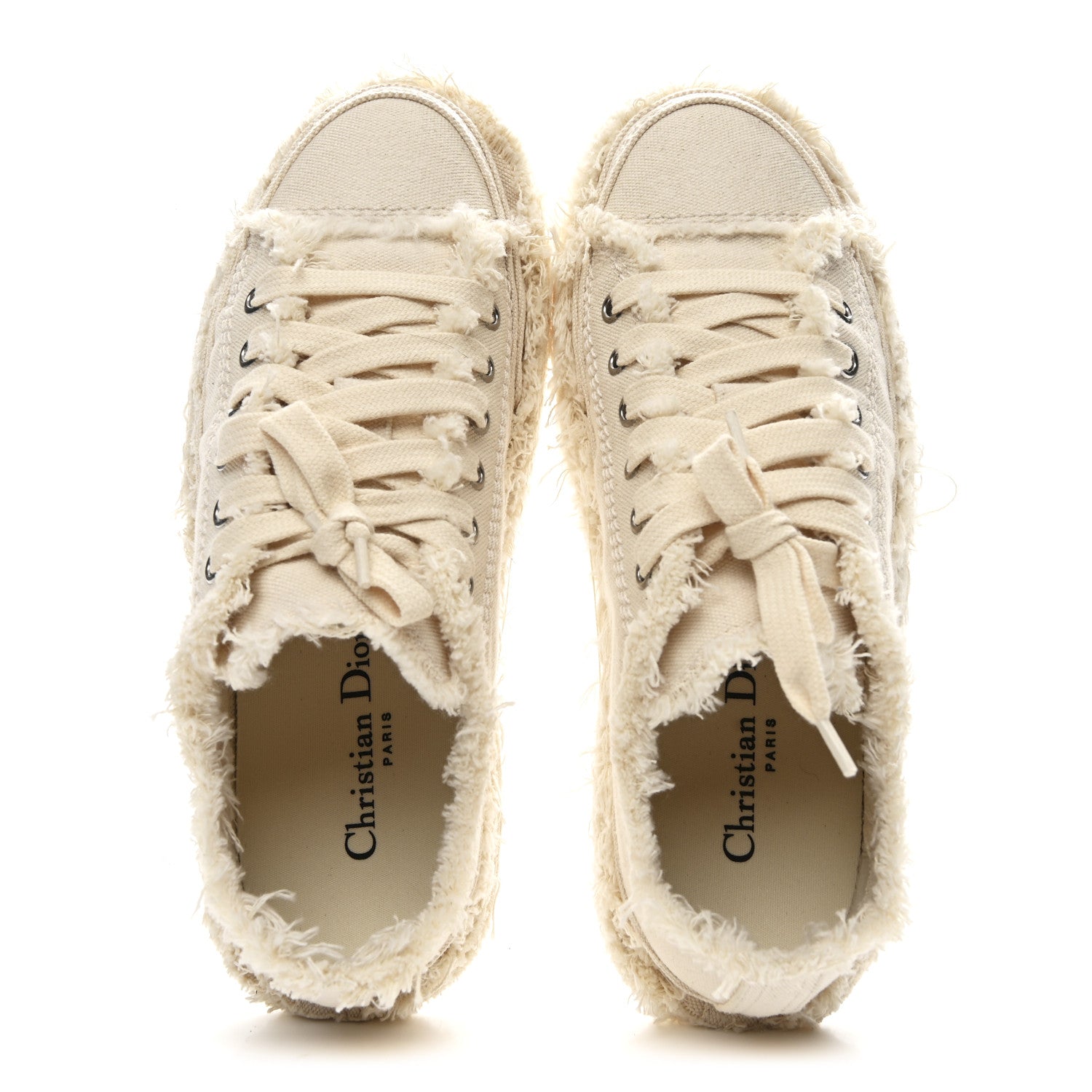 Christian Dior Frayed Canvas Embroidered Logo D-Blaze Sneakers 37 Ecru 2 of 10