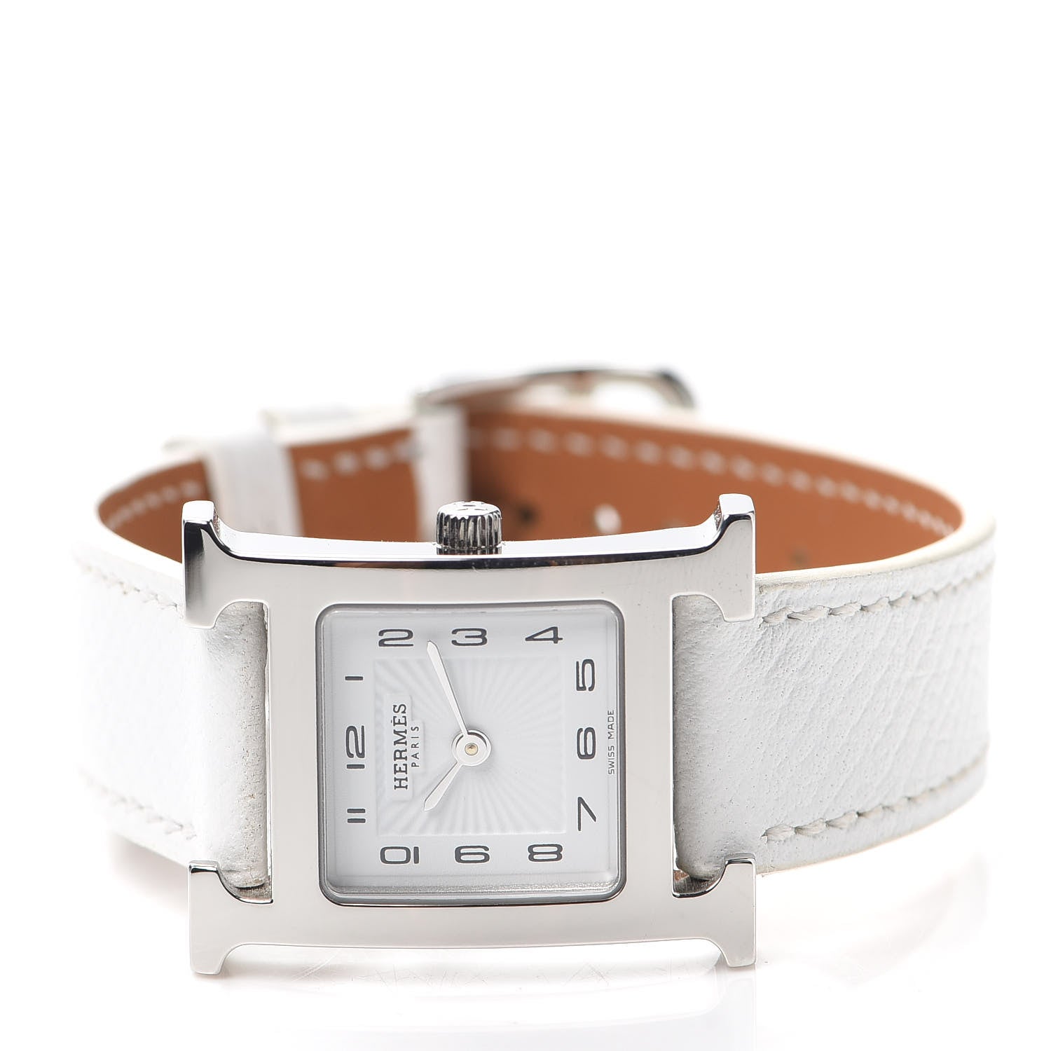 Hermes Stainless Steel Epsom 21mm Heure H Hour Quartz Watch Blanc 2 of 4