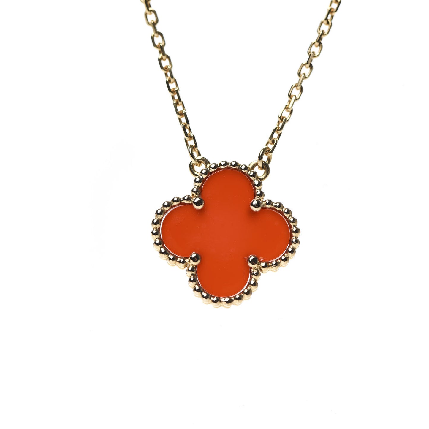18K Yellow Gold Carnelian Vintage Alhambra Pendant Necklace