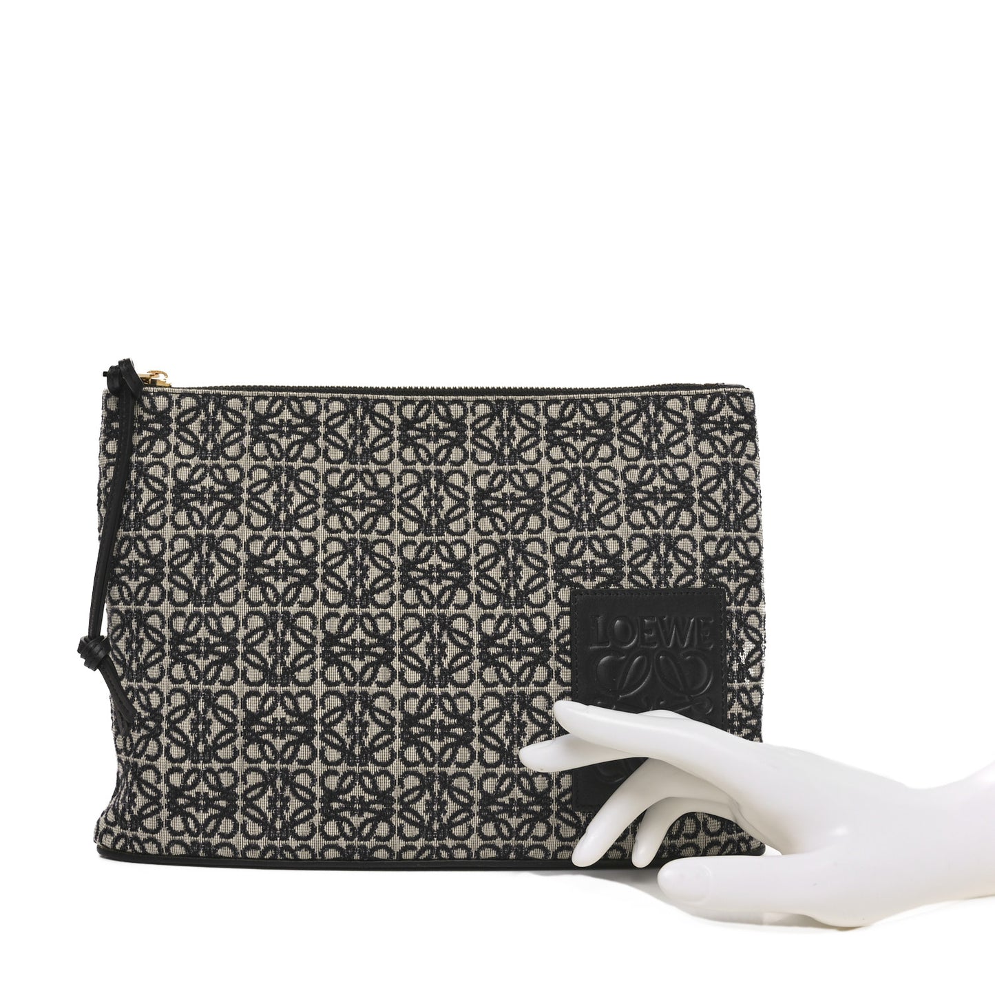 Jacquard Anagram Calfskin Pouch Blue Beige