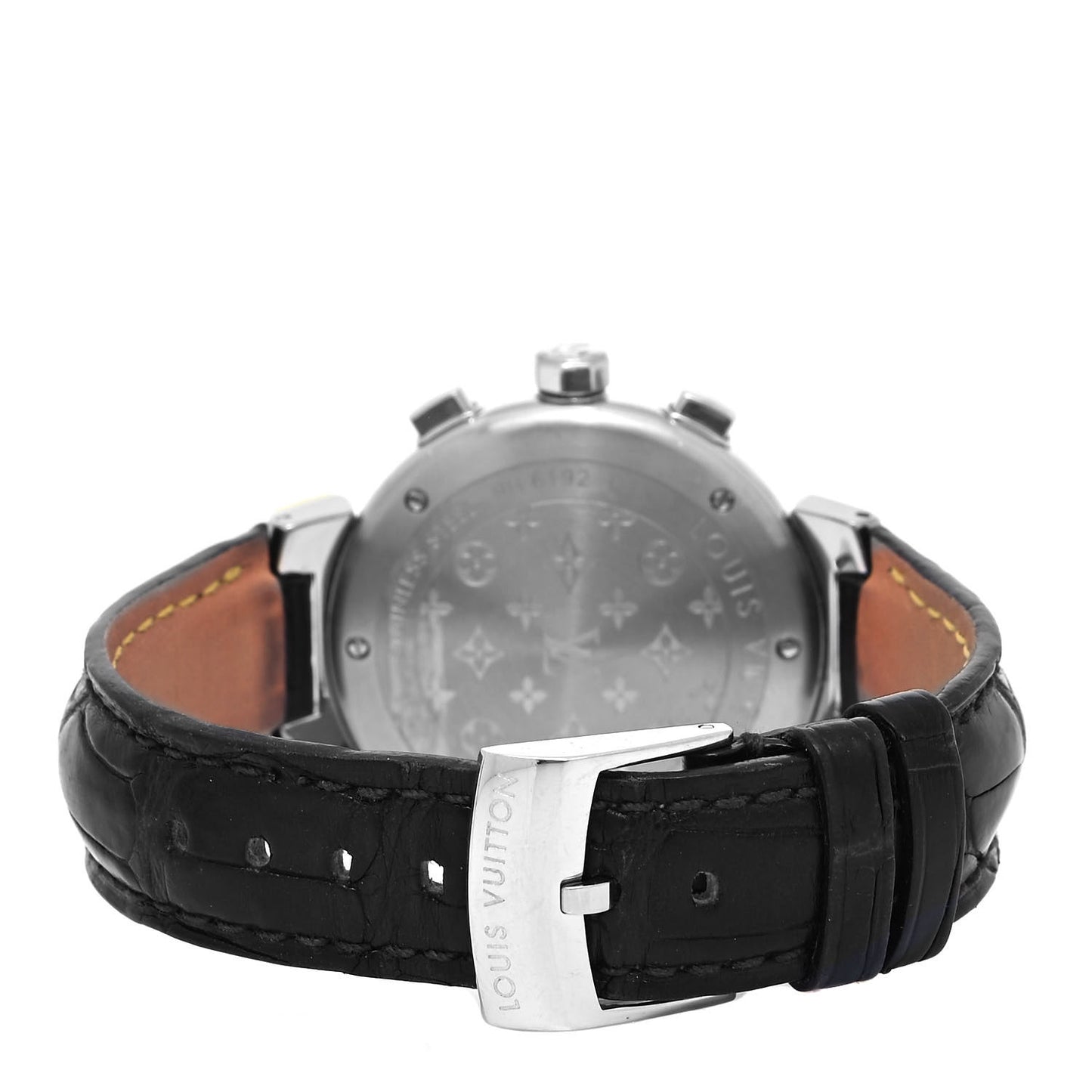 Stainless Steel Alligator 34mm Tambour Chronograph Automatic Watch Black