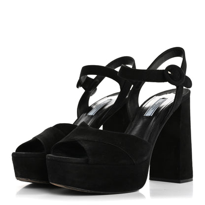 Prada Suede Platform Sandals 39 Black 4 of 12