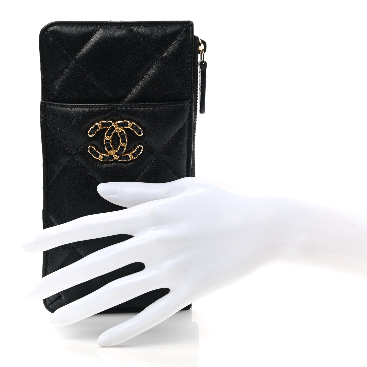 Chanel Lambskin Quilted Chanel 19 Phone and Card Holder Black 2 of 12