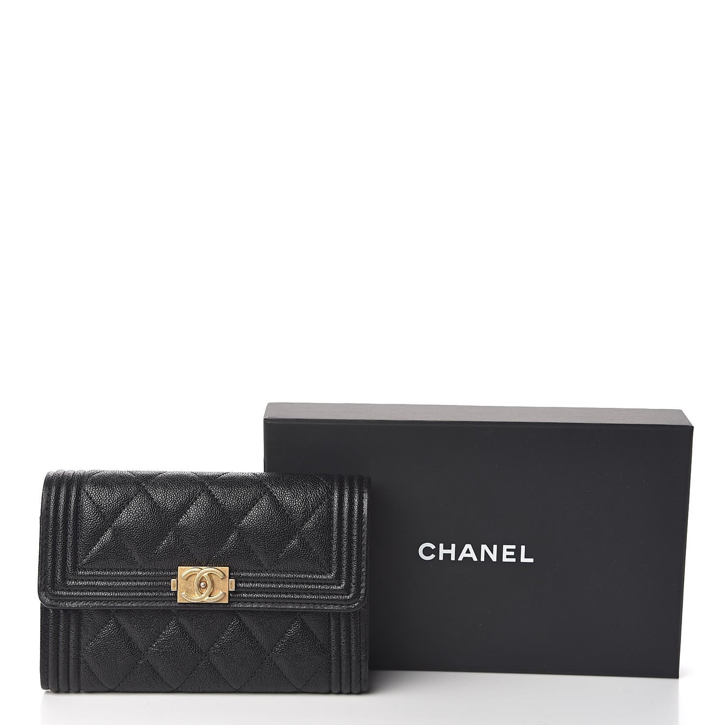 Caviar Quilted Medium Boy Flap Wallet Black