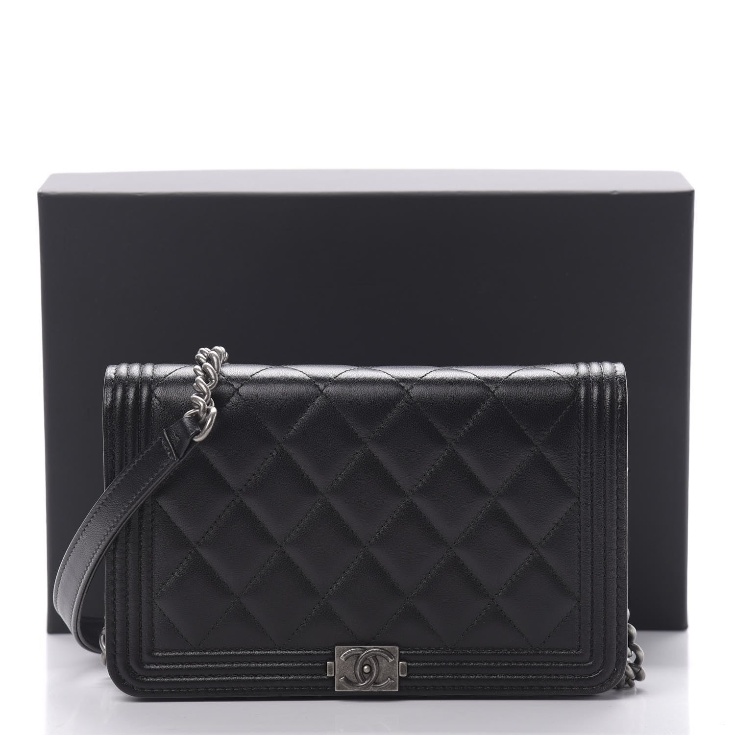 Chanel Lambskin Quilted Boy Wallet On Chain WOC Black 14 of 14
