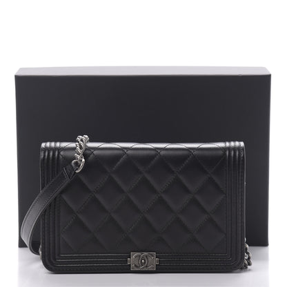 Chanel Lambskin Quilted Boy Wallet On Chain WOC Black 14 of 14