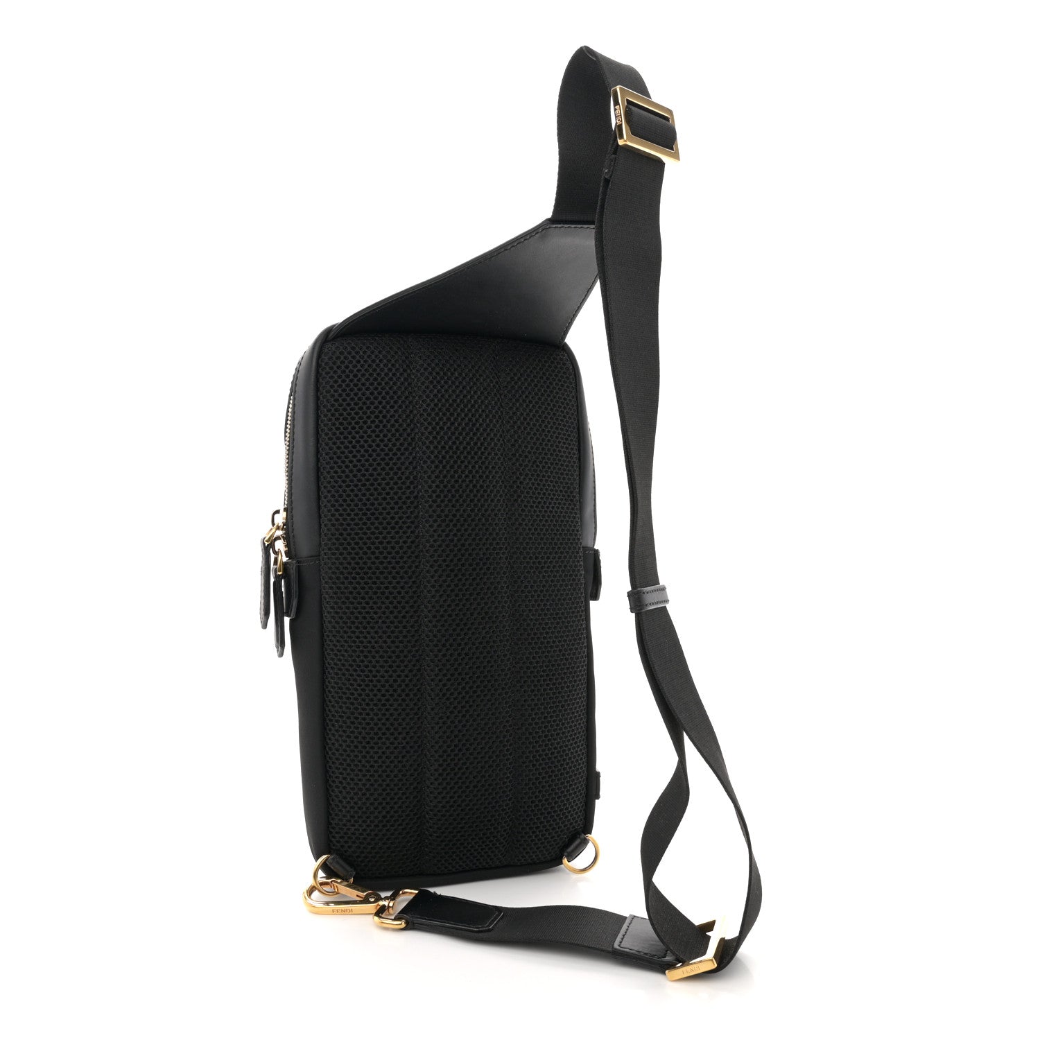 Fendi Nylon Vitello Liberty Metal Monster Eyes Sling Bag Black 3 of 10