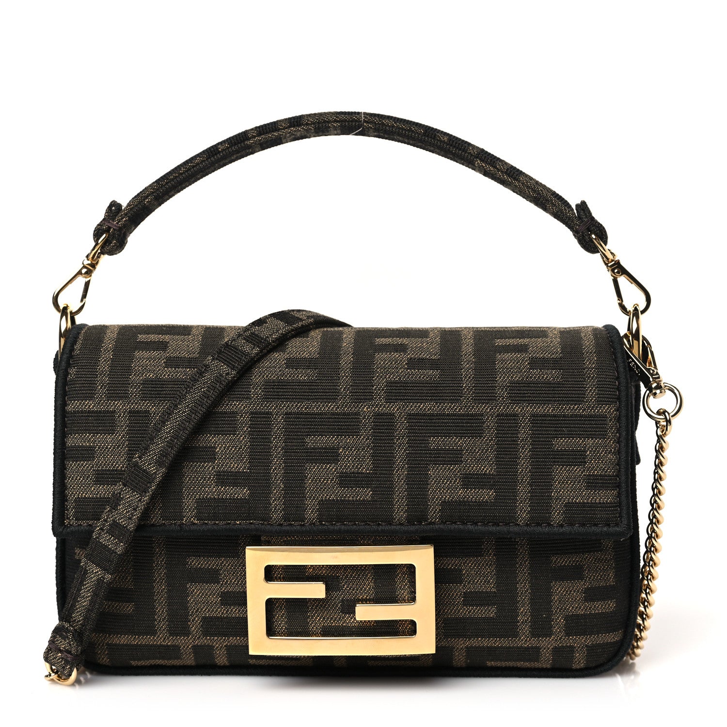 Fendi Fabric Jacquard FF 1974 Mini Baguette Tobacco Moro Black 1 of 9
