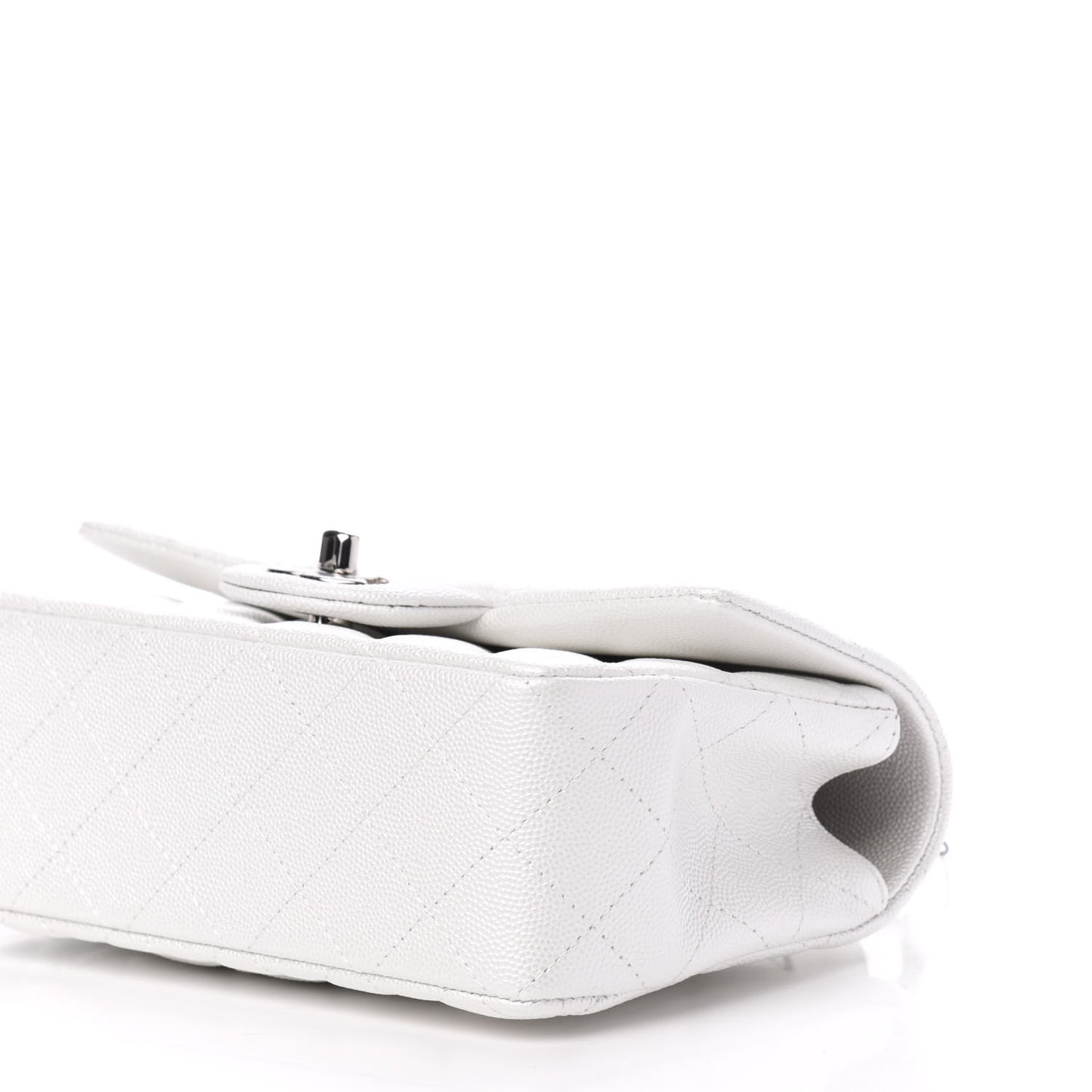 Iridescent Caviar Quilted Mini Top Handle Rectangular Flap White