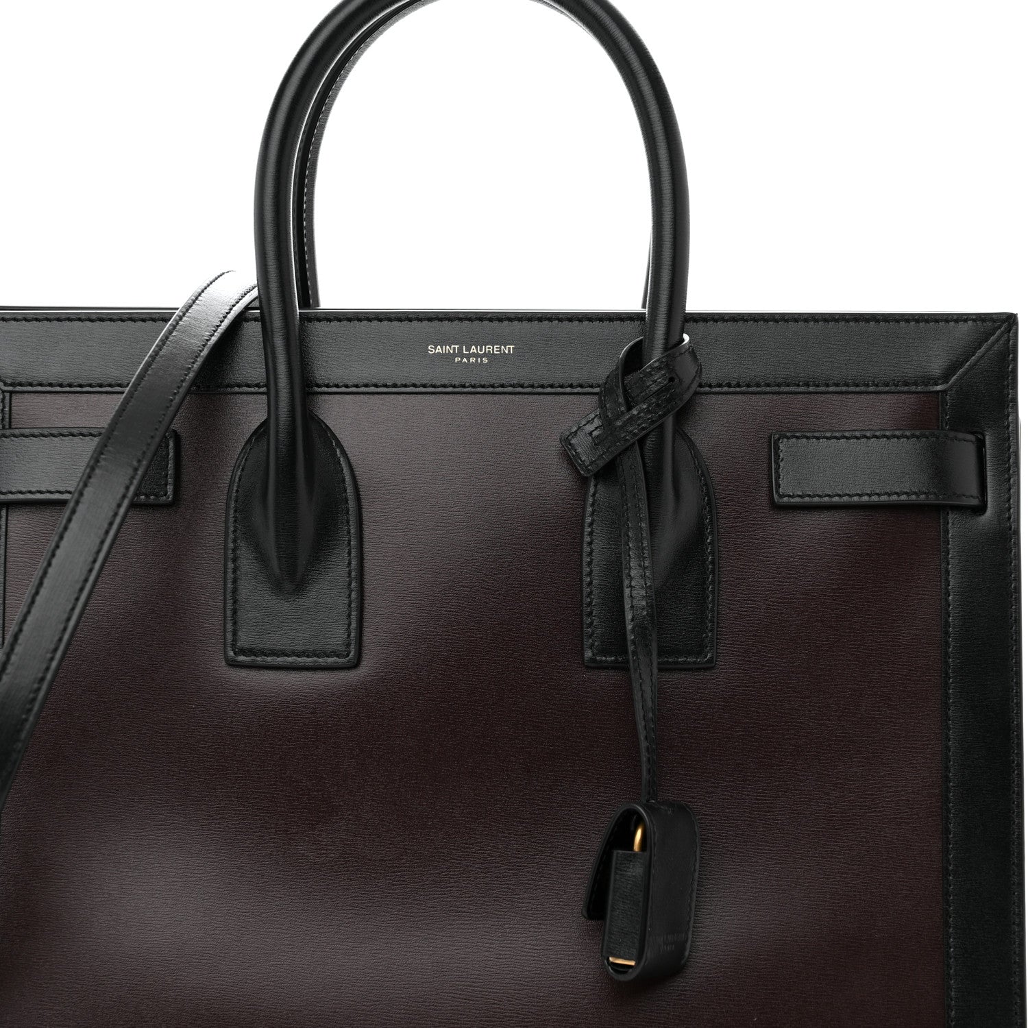Saint Laurent Calfskin Bi-Color Small Sac De Jour Burgundy Black 7 of 10