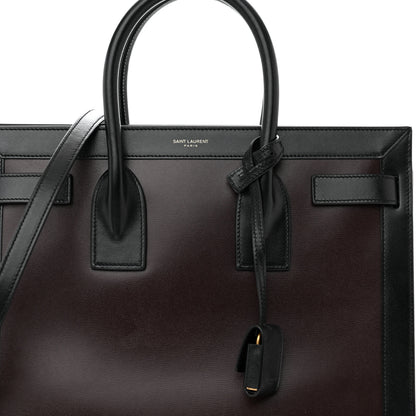 Saint Laurent Calfskin Bi-Color Small Sac De Jour Burgundy Black 7 of 10