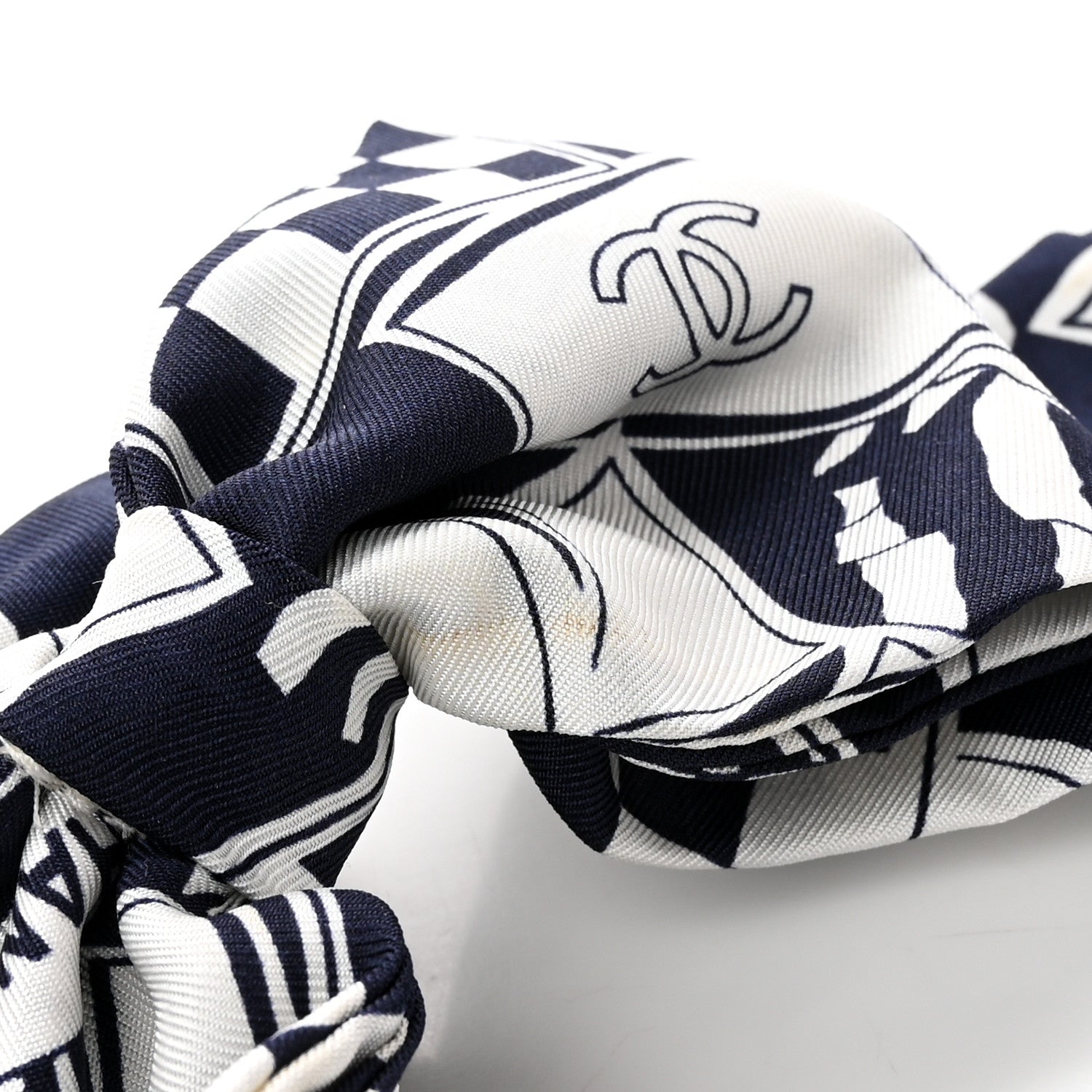 Chanel Silk Logo Hair Tie Navy Blue White 6 of 7