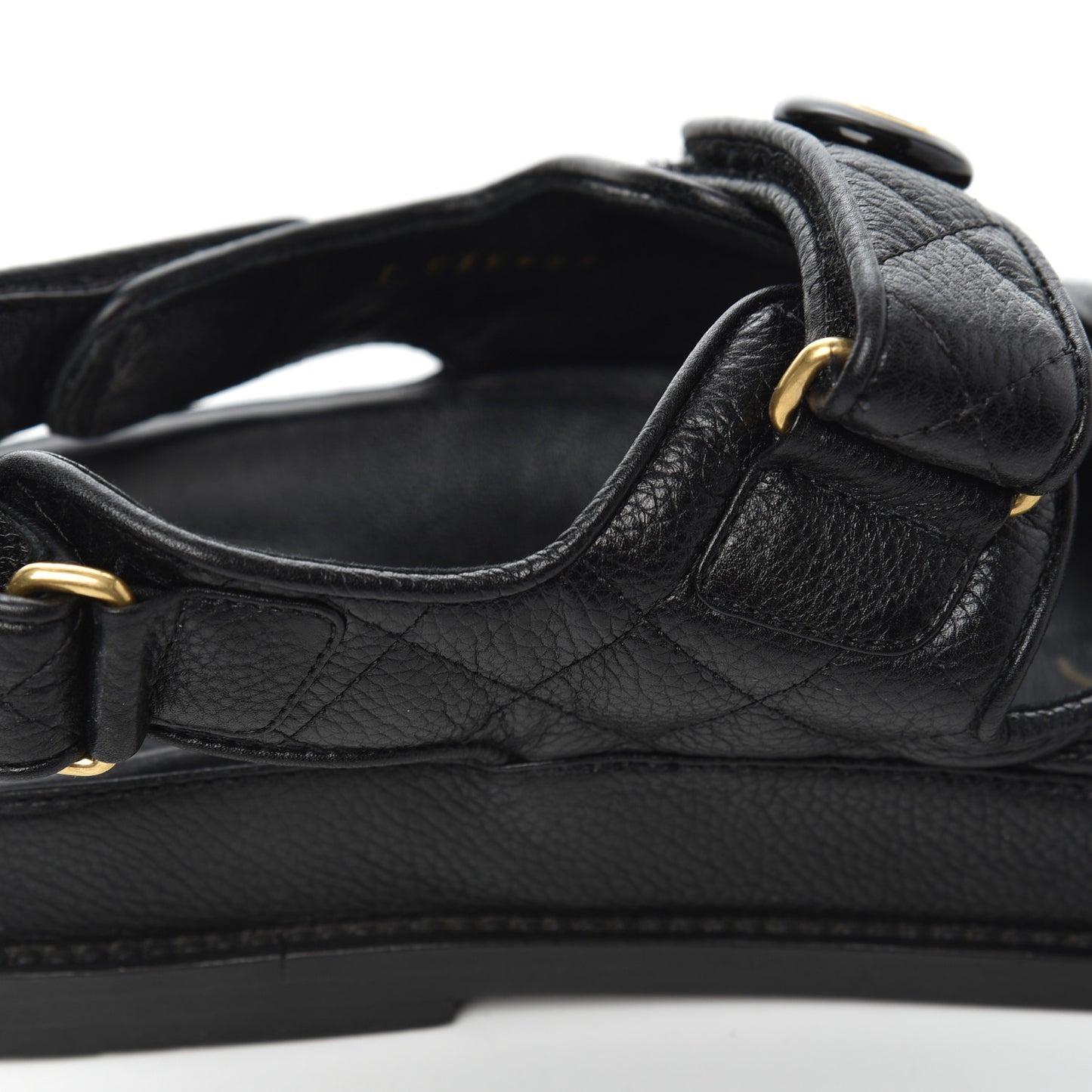 Grained Calfskin Velcro Dad Sandals 38 Black