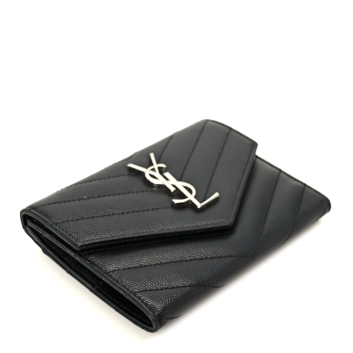 Saint Laurent Grain De Poudre Matelasse Chevron Small Monogram Passport Case Black 4 of 8