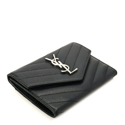 Saint Laurent Grain De Poudre Matelasse Chevron Small Monogram Passport Case Black 4 of 8