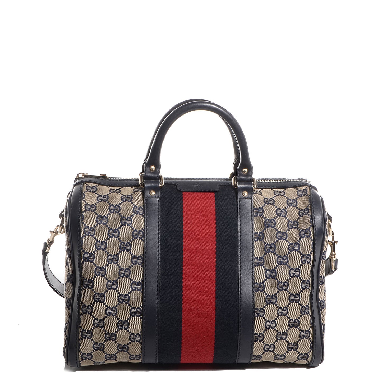 Monogram Selleria Calfskin Vintage Web Medium Boston Beige Blue