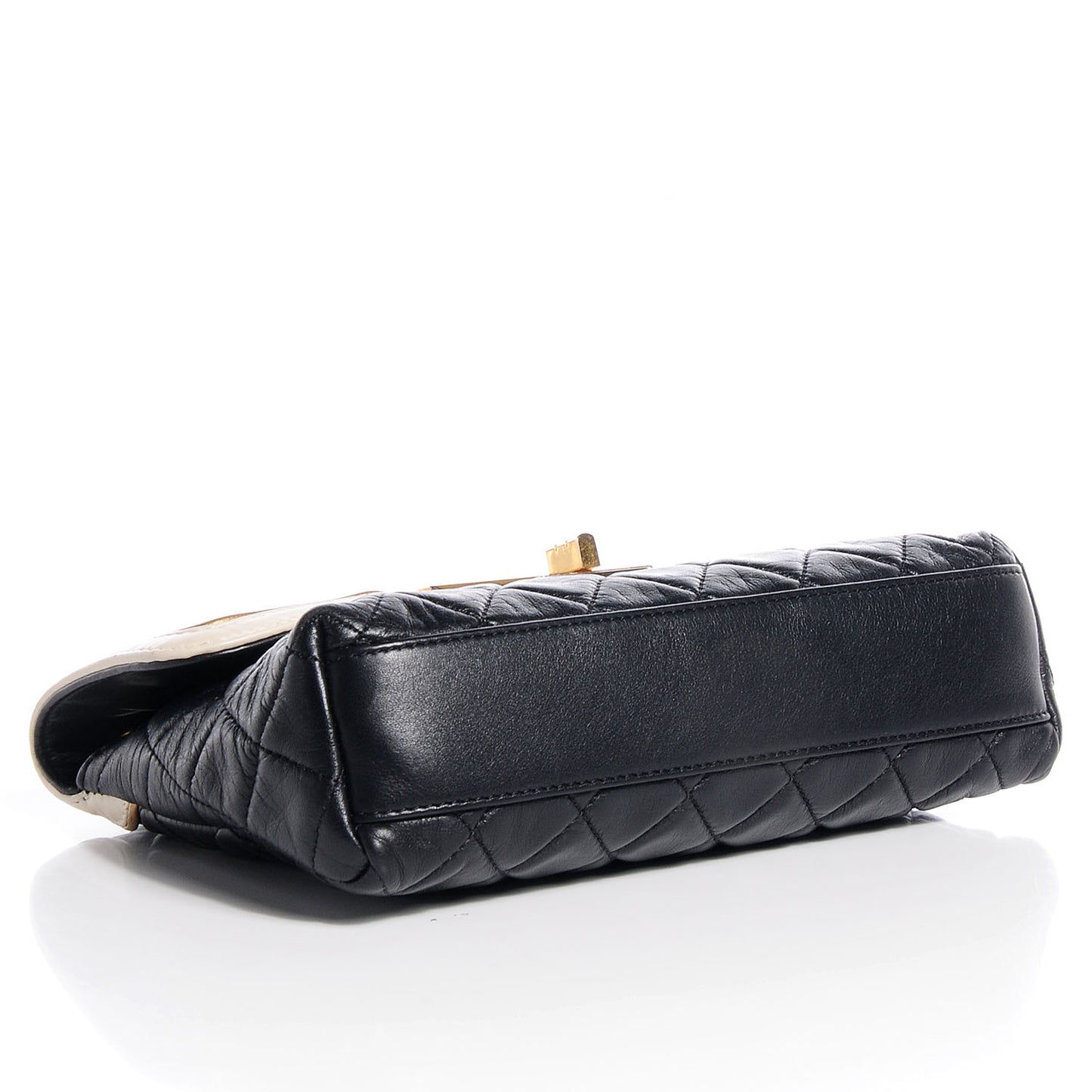 Glazed Calfskin 2.55 East West Mademoiselle Flap Black White