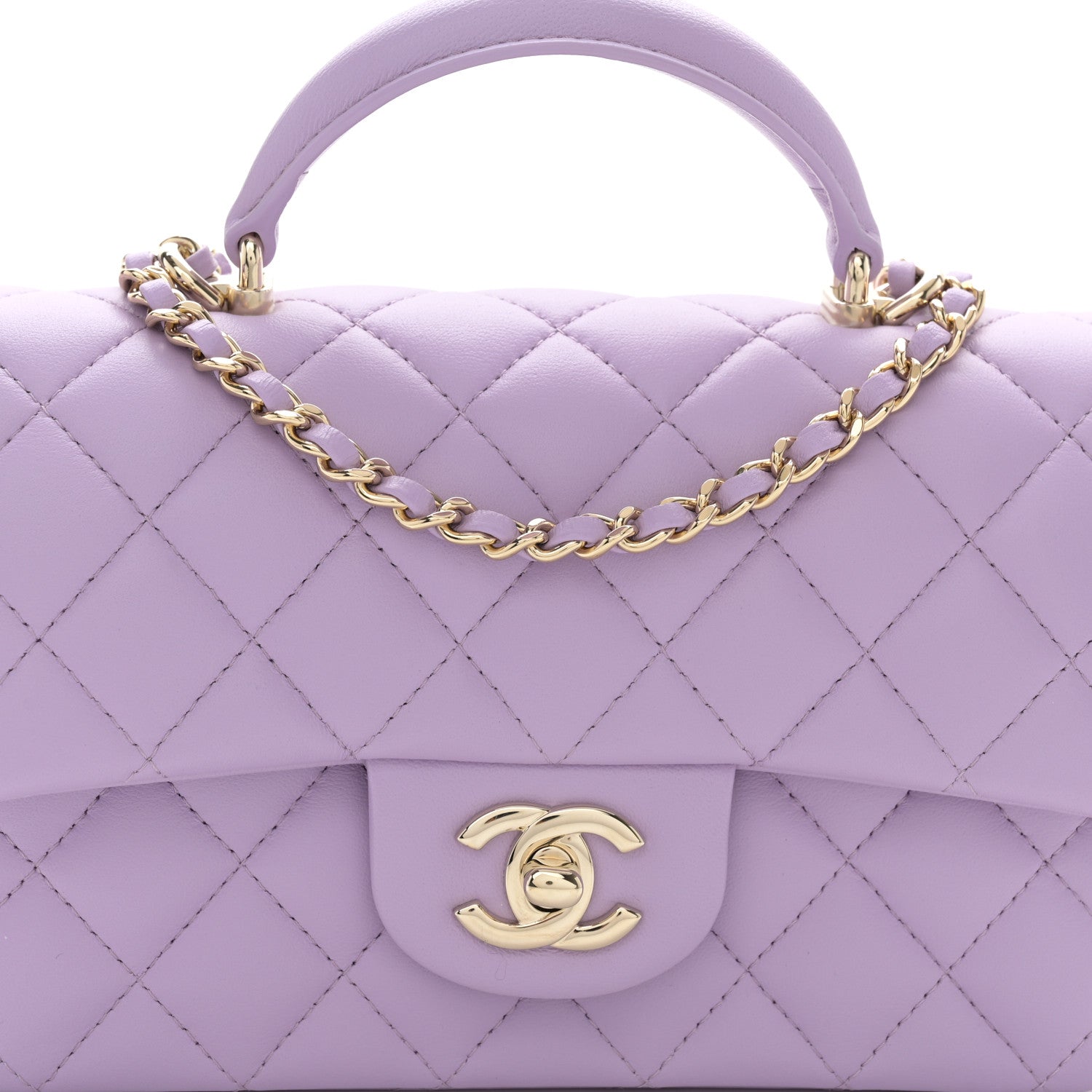 Chanel Lambskin Quilted Mini Top Handle Rectangular Flap Light Purple 8 of 11