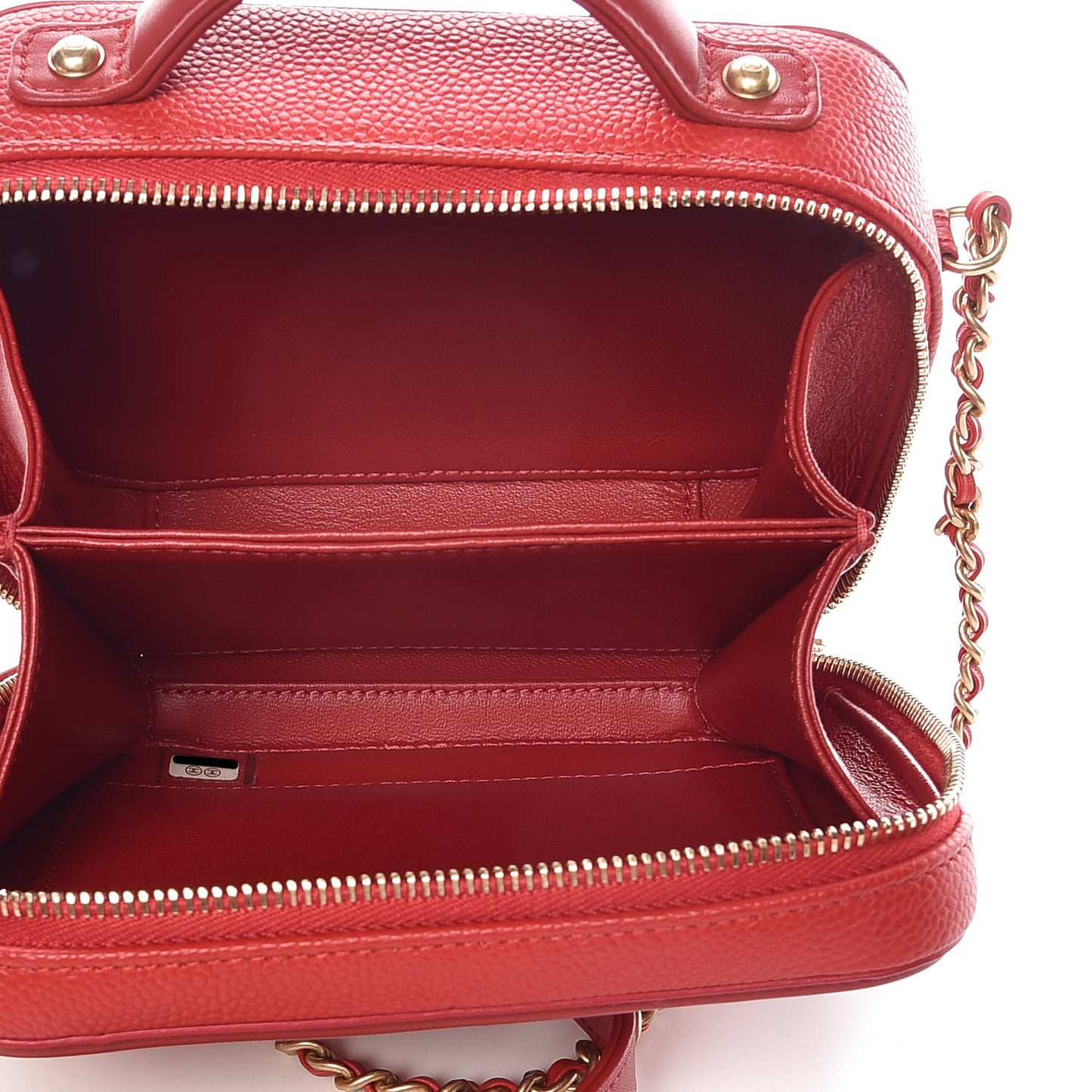 Caviar Quilted Small CC Filigree Vanity Case Red
