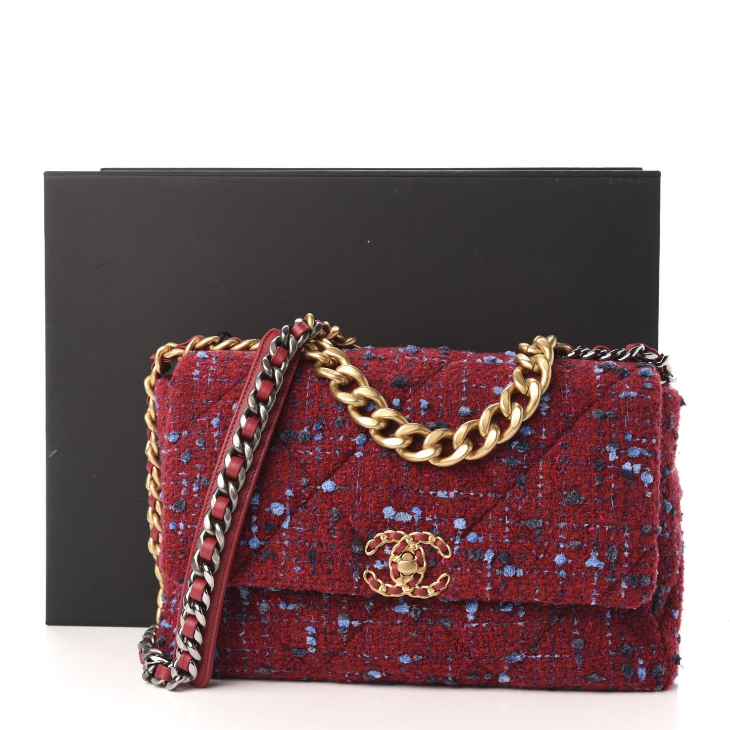 Tweed Quilted Large 19 Flap Red Blue Grey