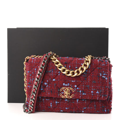 Chanel Tweed Quilted Large Chanel 19 Flap Red Blue Grey 2 of 11