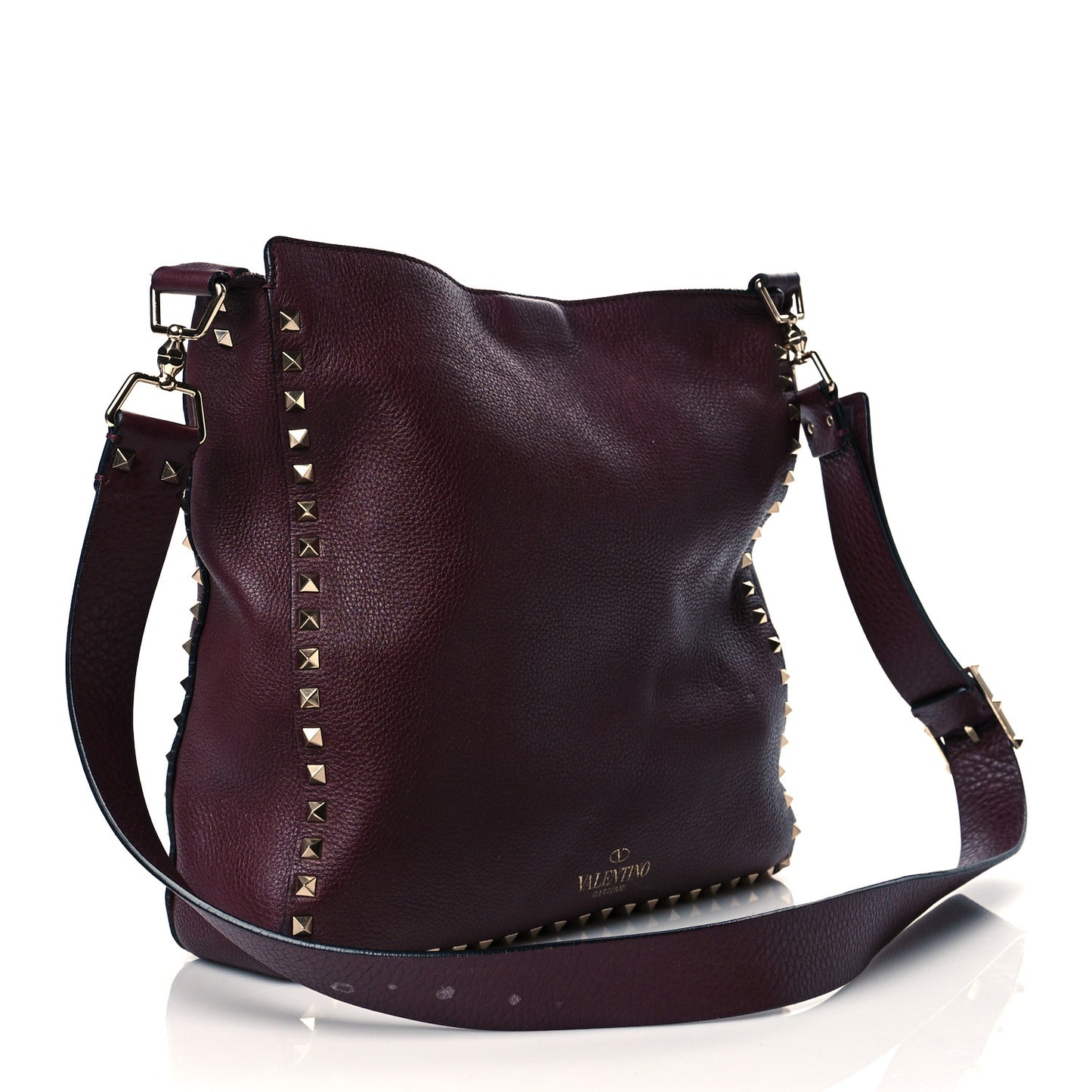 Pebbled Calfskin Large Rockstud Flip-Lock Messenger Bag Vinaccia