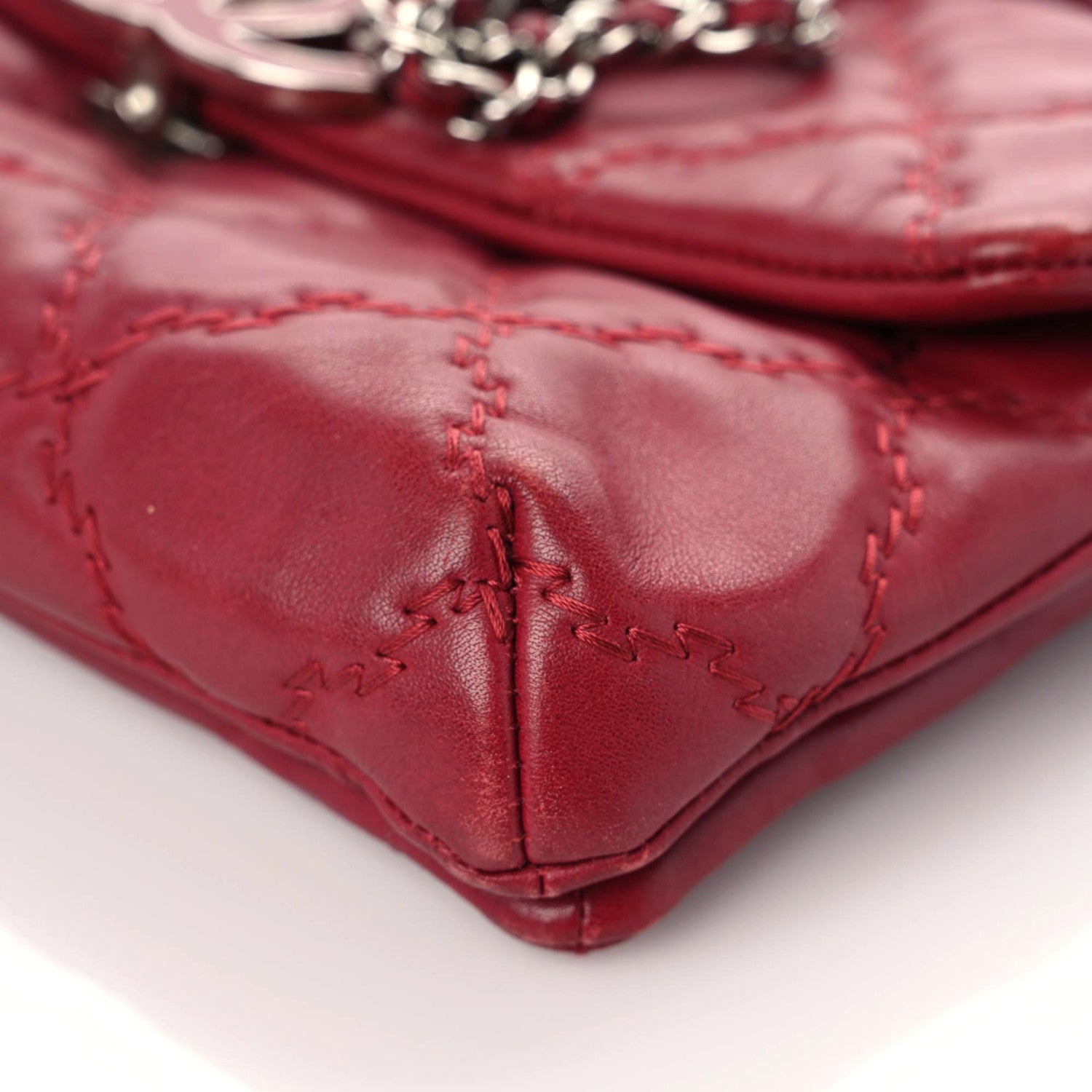 Chanel Calfskin Quilted Double Stitch Hamptons Clutch with Chain Red 6 of 19