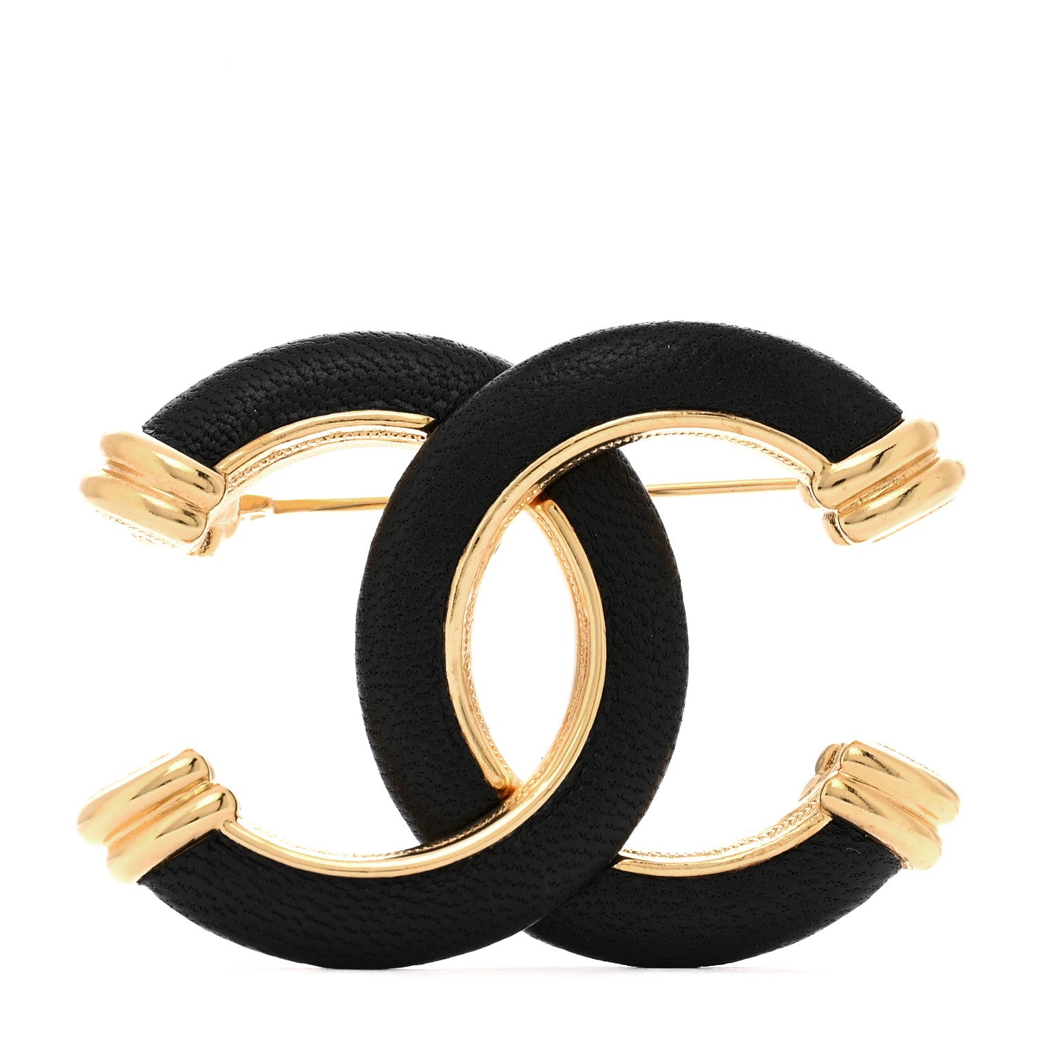 Chanel Metal Lambskin CC Brooch Black Gold 1 of 4