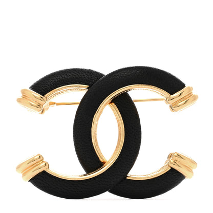Chanel Metal Lambskin CC Brooch Black Gold 1 of 4