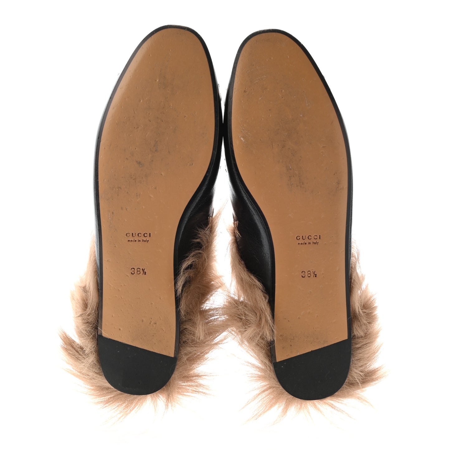 Goatskin Fur Bee Star Embroidered Womens Princetown Slippers 38.5 Black