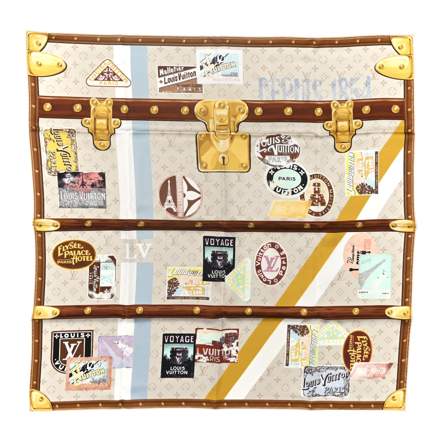 Louis Vuitton Silk Monogram Elysee Palace Hotel Square Scarf Beige 1 of 4